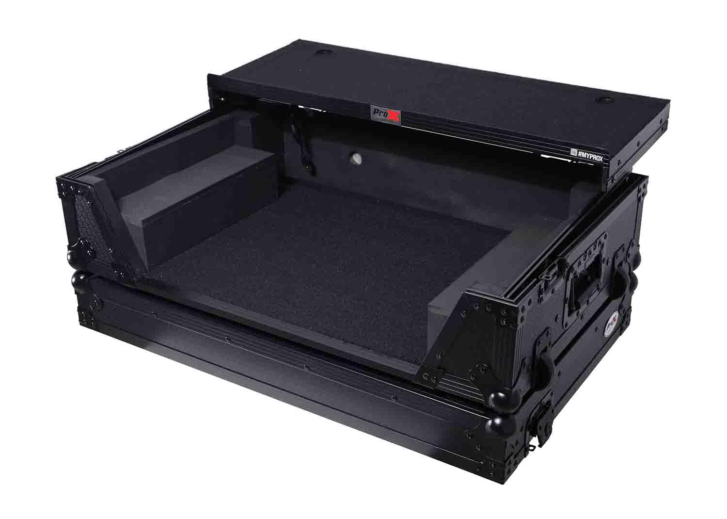 ProX XS-FLX102UWLTBLLED Flight Style Road Case For Pioneer DDJ-FLX10 DJ Controller with Laptop Shelf 2U Rack Space Wheels LED - Black Finish