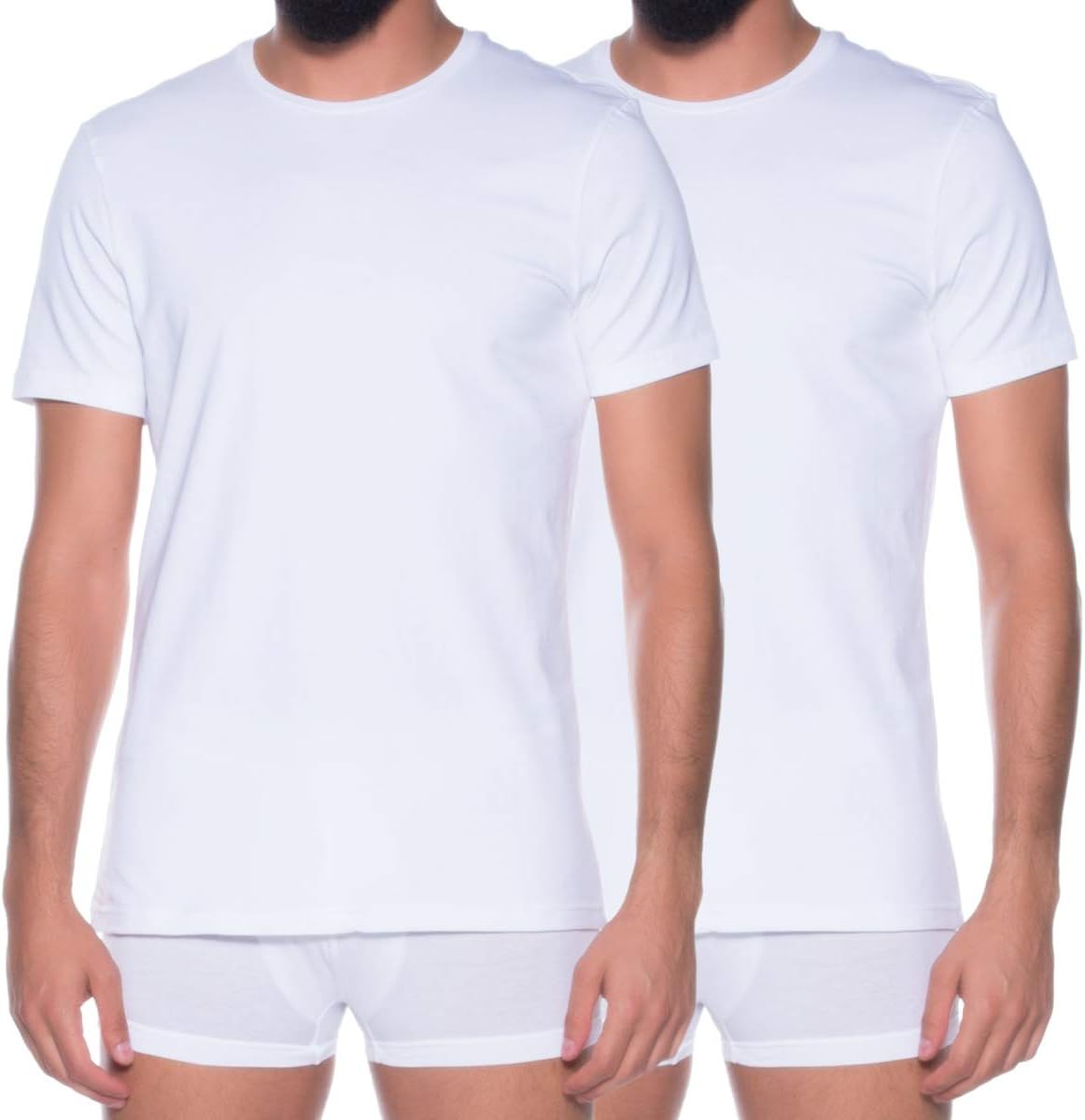 Bread and Boxers Men's Organic Cotton Stretch Slim Fit T-Shirts - 2 Pack, 121, White, XL