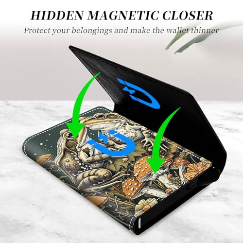 Credit Card Holder Aluminum Auto Pop Up Wallet, Slim Minimalist Credit Card Holder For Men and Women, Leather Card Case Front Pocket Trifold Wallet RFID Blocking Wallets,Cute Frog and Mushroom-13704