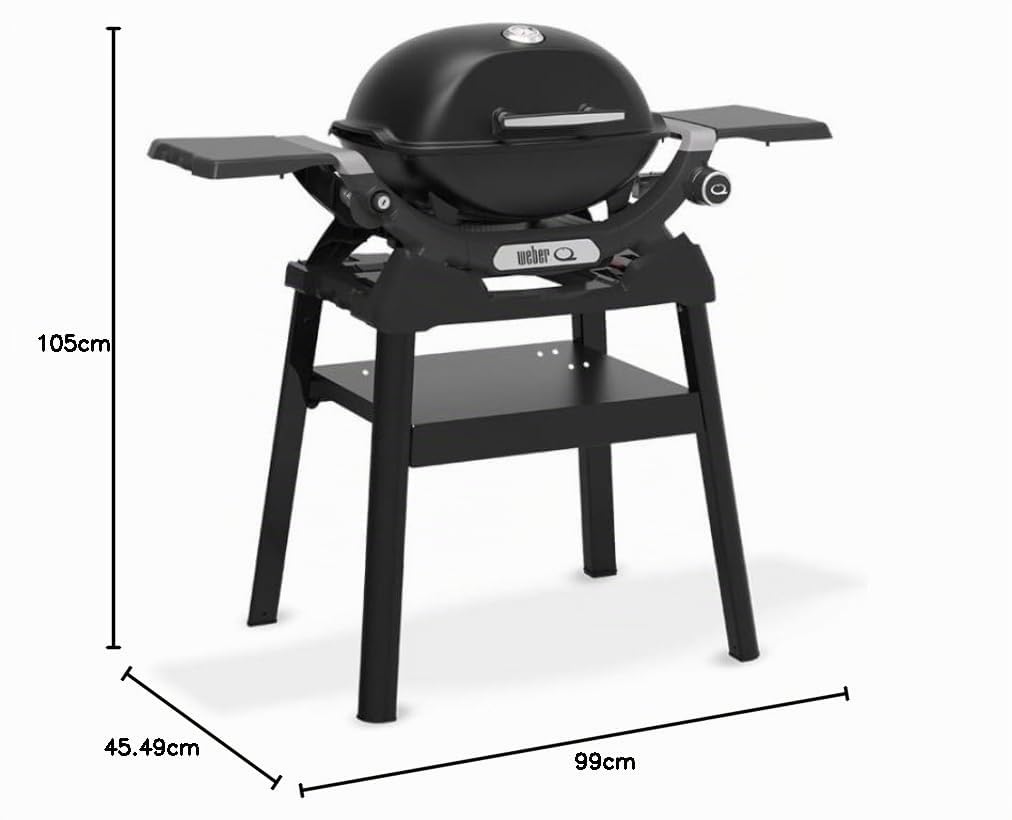Weber Q 1200N – Barbacoa de Gas con mesas Laterales, Encendido electrónico, termómetro Integrado, 1 Quemador de Acero Inoxidable, compacta y Potente, Color Negro