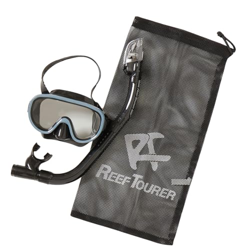 【Amazon.co.jp 限定】 リーフツアラー(REEFTOURER) メッシュバック付 シュノーケルセット 【10歳~大人用】 パノラマ広視界シュノーケリングマスク+素潜りにピッタリのドライシュノーケル ブラックスモークブルー RC0122の商品画像（Amazon）