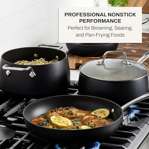 All-Clad HA1 Hard Anodized Nonstick Fry Pan Set – 3-Piece Cookware, 8", 10", 12" Skillets with Lid, Induction Compatible, Oven Safe to 500°F, Lid Safe to 350°F, Black