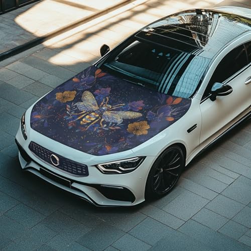 Image of Car Hood Cover,Bee Print Portable Car Hood Cover Protector Suitable Most Automotive Sedans Trucks Pickup Sports Cars for Outdoor