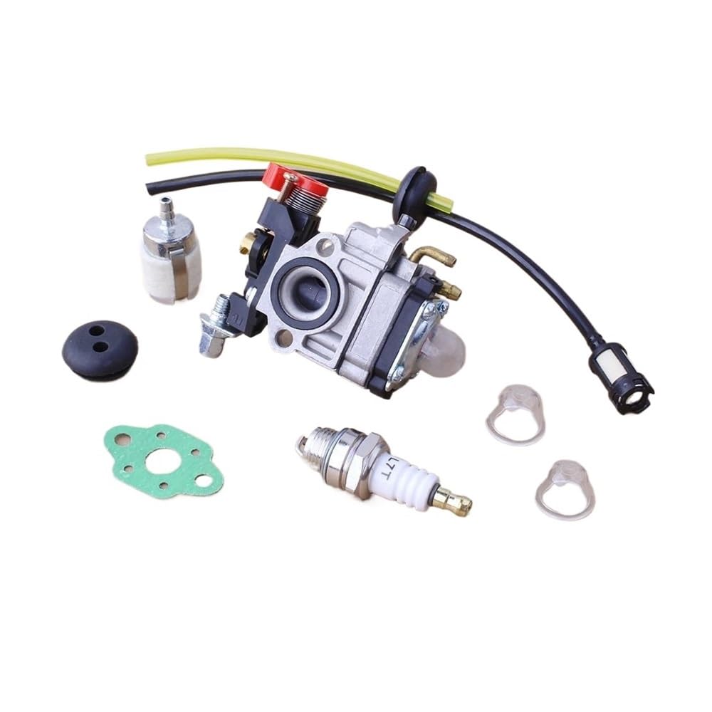 Carburador compatible con recortadora TH23, TH26, TH34 de 23 CC, 25 CC, 26 CC, 33 CC y 35 CC. Accesorios, bujía, filtro de línea de combustible y ojal.