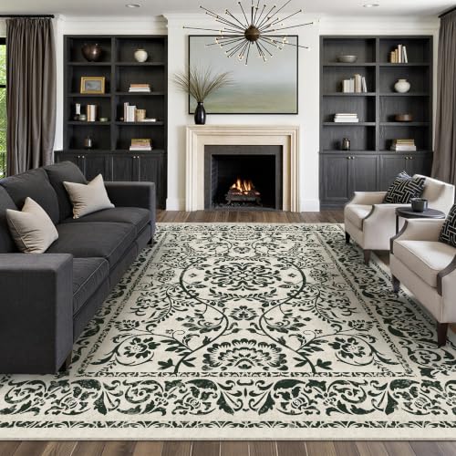 HUGEAR Vintage Teppich Wohnzimmer 200x300cm Schwarz Waschbarer Rugs for Living Room Weich rutschfest Groß Tepich Schlafzimmer Carpet Living Room Bedroom Esszimmer Büro Kurzflor Teppiche