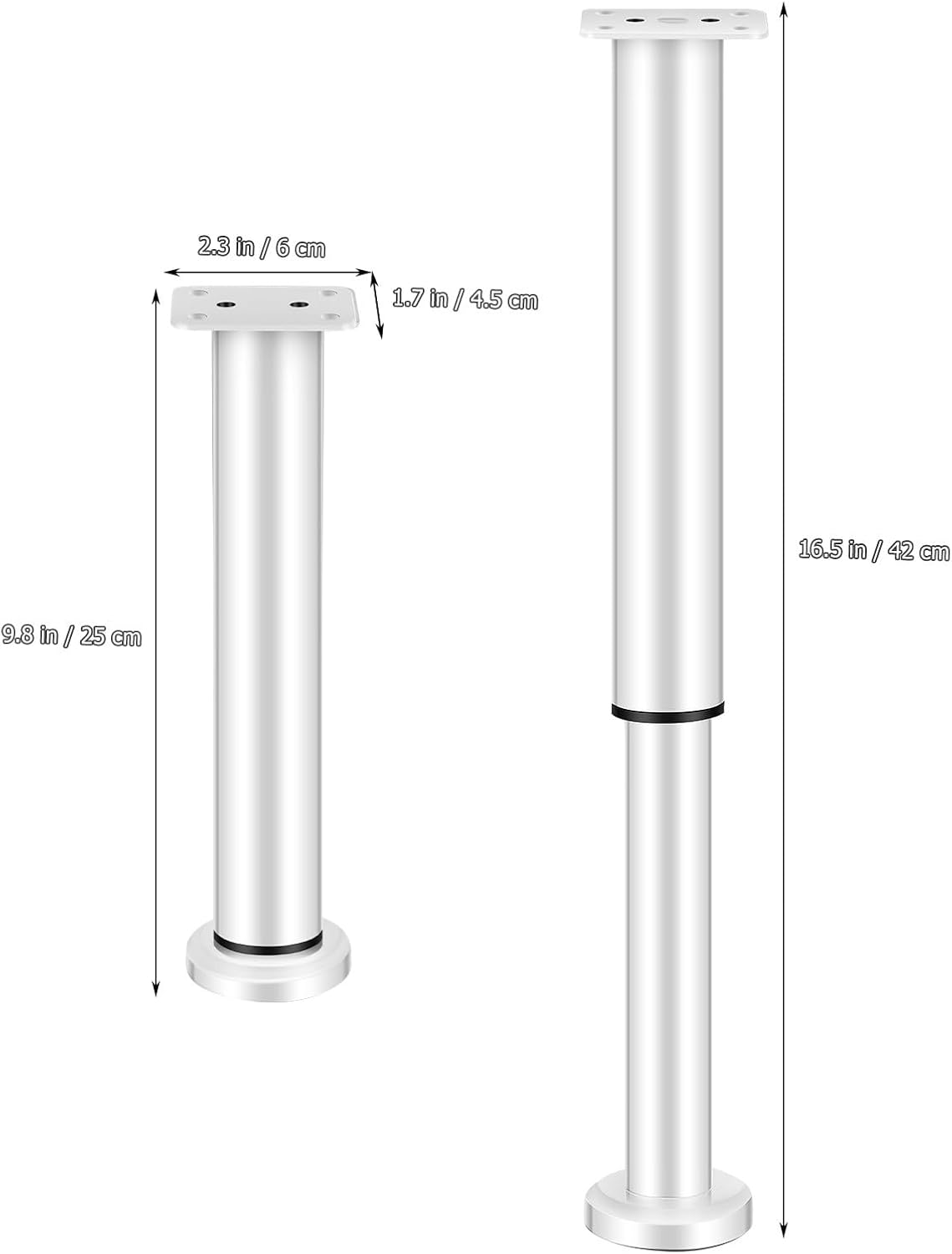 Cabilock 4pcs Adjustable Furniture Legs for Cabinet and Bed Frame Support – Telescopic Height 25-42cm with White Base – Replacement Adjustable Feet for Sofa, Table, and Kitchen Cabinets