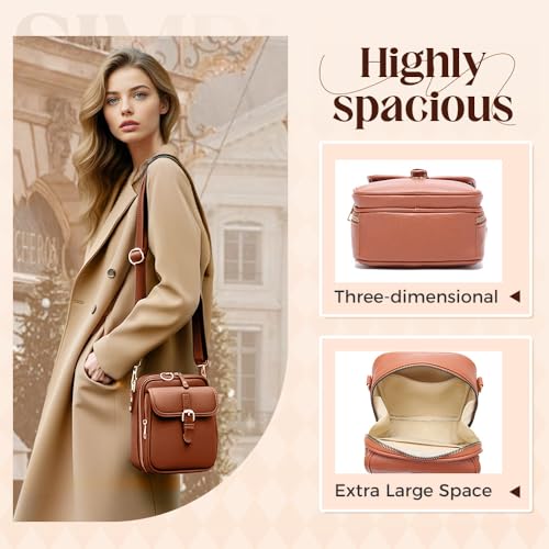Crossbody Leather Bag, Adjustable Strap Vintage Anti Theft Shoulder Bag with 10 Card Slots Fashion Backpack3
