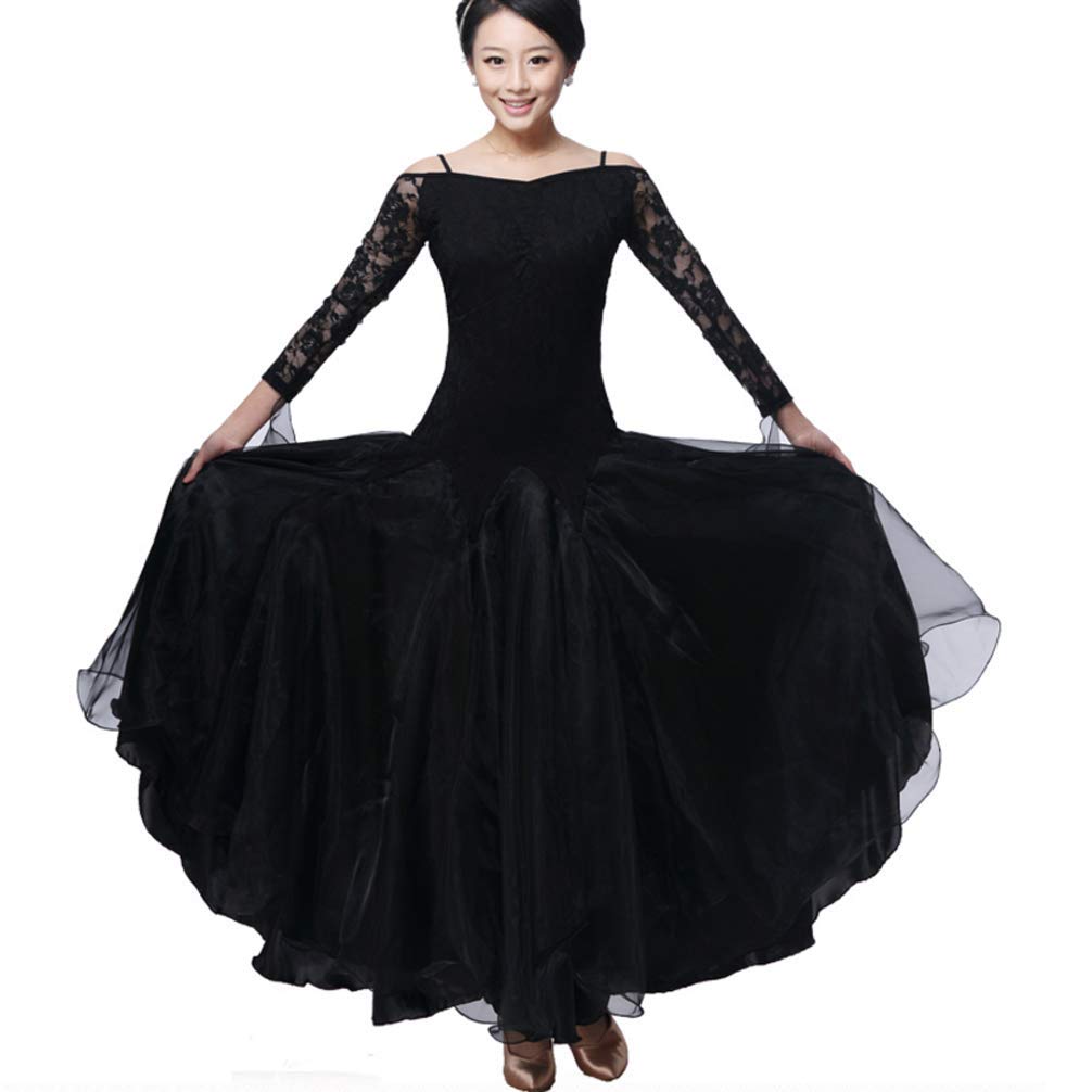 Ballsaal-Tanzkleider für Damen – Flamenco-Rock, Tanzen, modern, glatt, Walzer, Tango, Party, Ballsaal, Übungskleid, Standard-Spitze, langärmelig für Damen