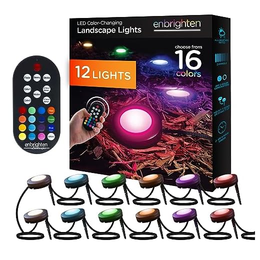 Enbrighten Premium LED Garden Lights, 12 Landscape Lights, 110ft Cord with 22ft Lead Wire, Color Changing, Remote Control, Outdoor Landscape Lighting, 41017