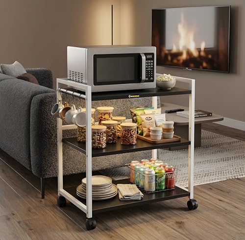 Image of Microwave Stand with Storage & Wheels | Heavy Duty 3-Tier Kitchen Rack for Oven, Appliances, Spices & Utensils | Multipurpose Rolling Trolley | Space Saving Organizer for Kitchen & Home