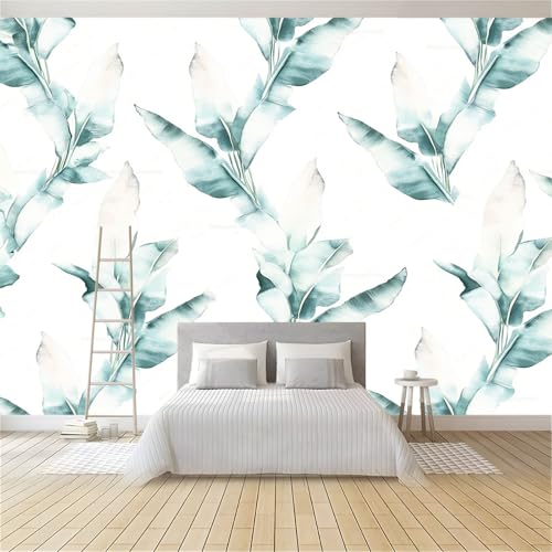 Papier peint intissé feuilles aquarelle haut de gamme bleu cyan 3D