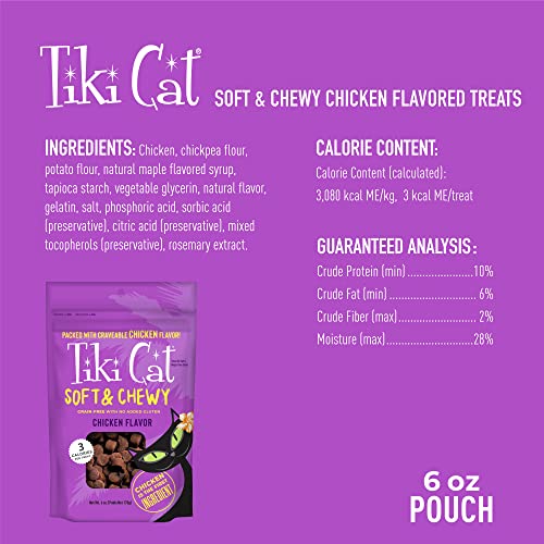 Tiki-Cat-Soft-Chewy-Treats-Chicken-Flavor-3-Calories-Per-Treat-with-Grain-Free-and-No-Added-Gluten-6-oz-Pouch-Pack-of-1