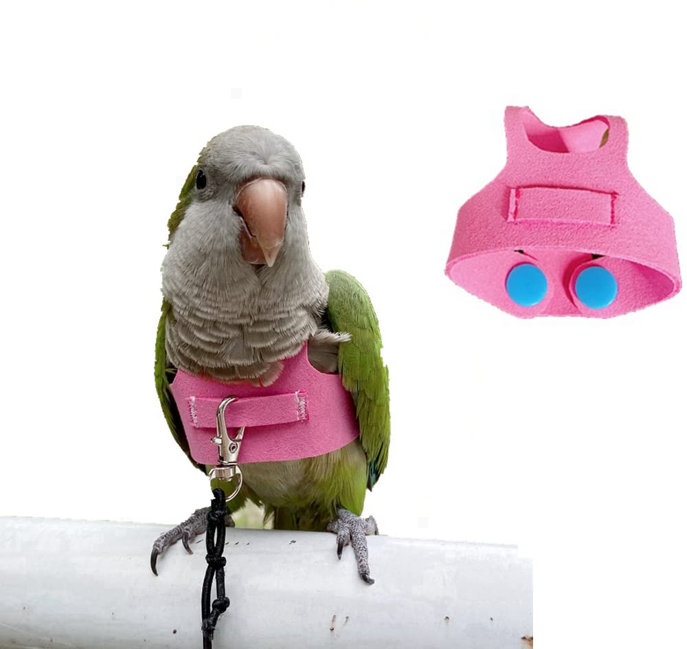 FORZENA Bird Flight Harness Vest, Parrot Flight Suit with Leash for Parakeets Cockatiels Conures Budgies, Bird Flying Clothes with Rope and Handle for Outdoor Activities Training (4XL,Pink)