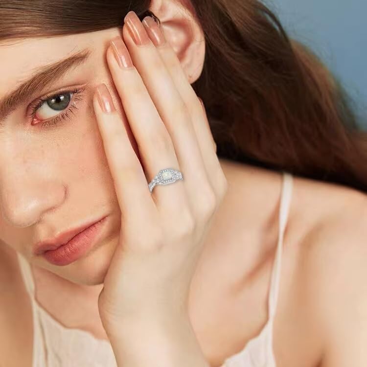 14K Gold Plated Opal Rings for Women Cubic Zirconia Vintage Engagement Gemstone Jewelry Anniversary Ring3