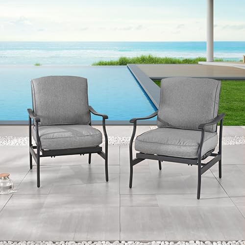 Image of LOKATSE Home C-Spring Patio Chairs Set of 2, Outdoor Metal Motion Conversation Chairs with Gentle Bounce, 5.1 inch Extra Thick Blue Cushions Deep Seating Furniture for Deck & Porch