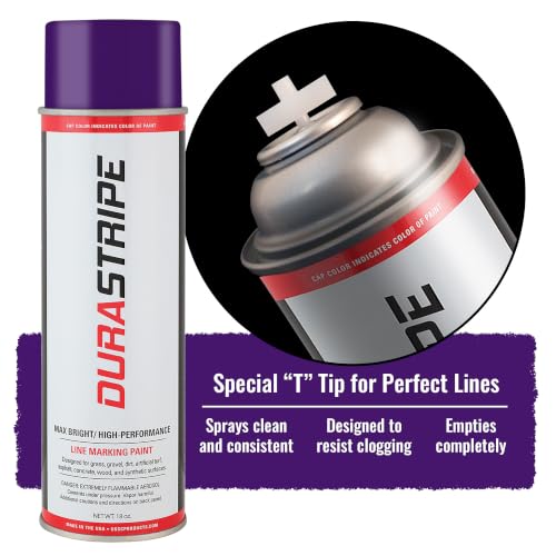 Image of Athletic Field Marking Paint - 2 Cases of 12 T-Tip Spray Cans (24 Total), 18 oz Each - Bright, Durable Field Striping Paint (Purple)