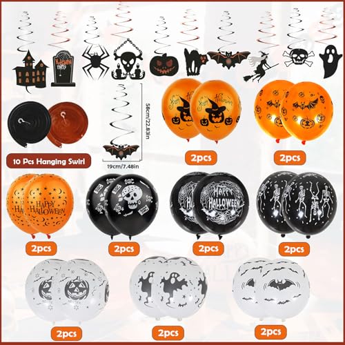 Betensh Halloween Deko Innen, Halloween Banner, Spinnenweben Deko, 1.5 x 2 m Schwarze Gaze,Spiralen Deckendeko, Fledermaus Deko, Gruselige Luftballons, Helloween Dekoration Gruselig Party