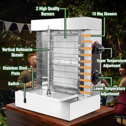 Innovative 2-Brenner Shawarma Grillmaschine - Profi Rotisserie für Kebabs, Gyros & Tacos Al Pastor - Inklusive 10 Premium Edelstahl Spieße – Bild 7