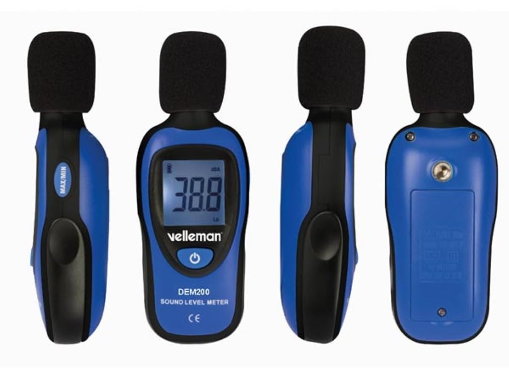 Velleman Medidor de nivel de sonido digital, 30-130 dB, pantalla LCD, cierre automático, con parabrisas, compacto