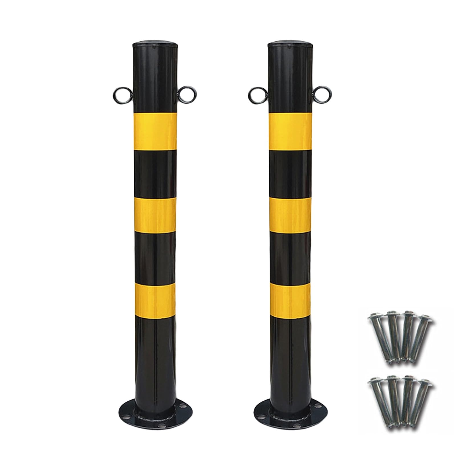 YLLSMGS Safety Bollard Traffic Delineator Steel 2 Pack with Chain Hook ＆ Bolts Metal Delineator Post for Driveway Warehouse(Black)