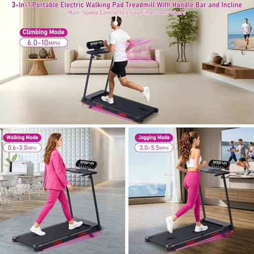 Image of MCRG Compact Treadmill with Handles for Home Small Spaces, 3.5HP Electric Treadmills for Home Exercising, 0.6-10MPH Walking Pad Treadmill with Handle Bar, 400LBS Portable Treadmill with Incline