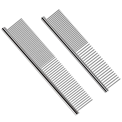Dog comb with Rounded Ends Stainless Steel Teeth, Metal Dog Combs for Grooming Large and Small Dogs and Cats, Professional Pet Comb for Removing Tangles and Knots