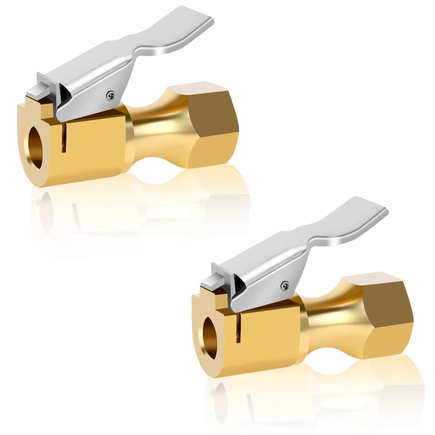 2Pack Thickened Heavy-Duty Brass Air Nozzle,Closed Flow Tire Chuck,Lock on Tire Inflator Chuck with Clip For Schrader Valve