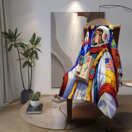 Narzuta dla młodego astronauty, odporny na blaknięcie, dekoracyjny koc, na łóżko, ciepły i lekki, pluszowy koc na każdą porę roku, 150 x 200 cm_25147a