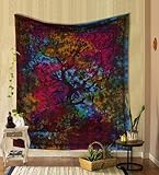Wandteppich Oranger Lebensbaum Wandbehang Psychedelischer Wandteppich Indische Baumwolle Zwillings-Tagesdecke Picknickdecke Wanddekoration Decke Wandkunst Hippie Schlafzimmer Dekor(Rainbow,54.00