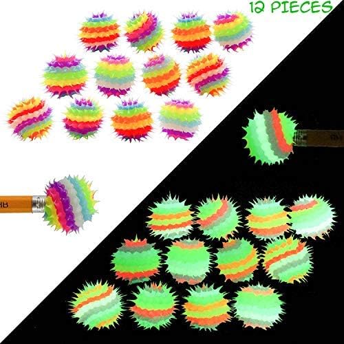 Glow in The Dark Pencil Toppers for Kids Girls Boys Students 12 PCs - Spiky Silicone Fidget Pencil and Pen Tops - Fun Back to School Supplies - Party Favors, Teacher Rewards, Classroom Prizes