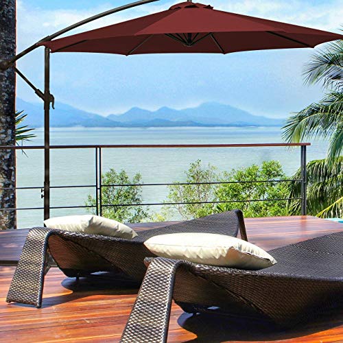 VEGOND Offset Patio Umbrella 10FT Cantilever Umbrella Outdoor Market Umbrella Hanging Umbrella with Cross Base Brick Red