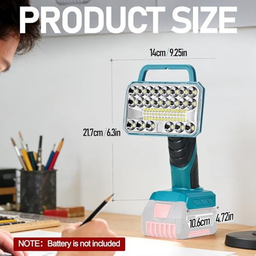 Image of Cordless LED Work Light for Bosch 18V Battery, 2000LM Portable Handheld Flashlights Tool with USB Port and 3 Brightness Modes for Camping, Fishing, Job Site, Indoor & Outdoor Use