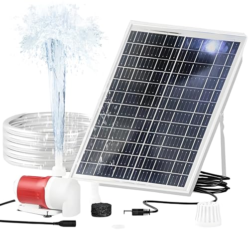 ZAMETTER Bombas solares de fuente de 25 W con energía solar, kit de panel de bomba de agua sumergible de 1100 l/h, con tubo de 2 m, altura de elevación de 5 m para jardín, estanque, cascada al aire