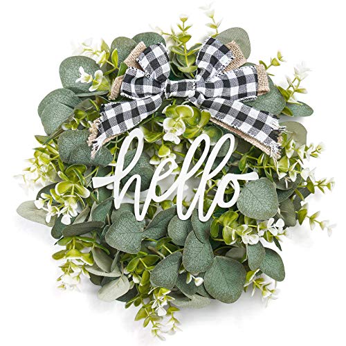 Dahey Letrero de metal rústico con coronas para colgar en la puerta delantera con eucalipto artificial de 33 cm, decoración para el hogar, boda, Acción de Gracias, Navidad Cover