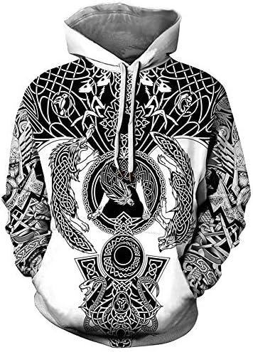 JooMeryer Men's Viking Totem 3D Print Long Sleeve Hoodies Pullover