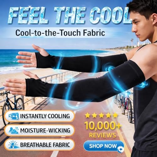 Image of Arm Sleeves for Men & Women UV Protection Hand Sleeve with Thumb for Boys & Girls Sun Protection Cover for Running, Bike Riding, Cricket - Nylon