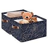 susiyo Navy Blue Foldable Storage Bins, Peony Floral Storage Cube Bin Baskets for Shelves with Handl