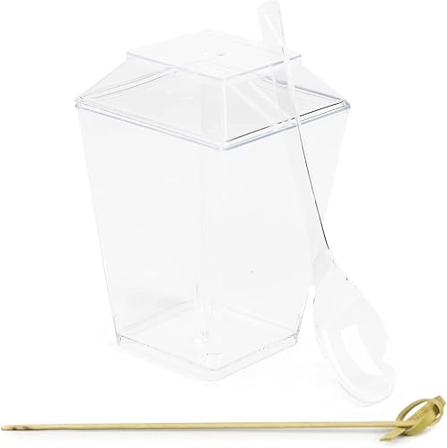 Miniatura 4 de Vasos de postre de plástico transparente de 5 onzas con tapas, cucharas y púas de bambú, juego de 50