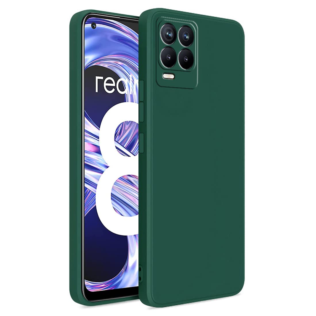 Amazon Brand – Solimo Mobile Cover for Realme 8/8 Pro (Soft, Matte Finish Liquid Silicone Case & Flexible Back case), Green
