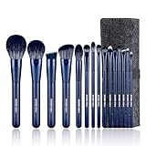 EIGSHOW Makeup Brush Set, 15 Piece Professional Makeup Brushes Kit with Corn Silk Fiber Vegan Brushes for Foundation Powder Concealers Eye Shadows Liquid Kabuki Brushes (TOURMALINE BLUE)