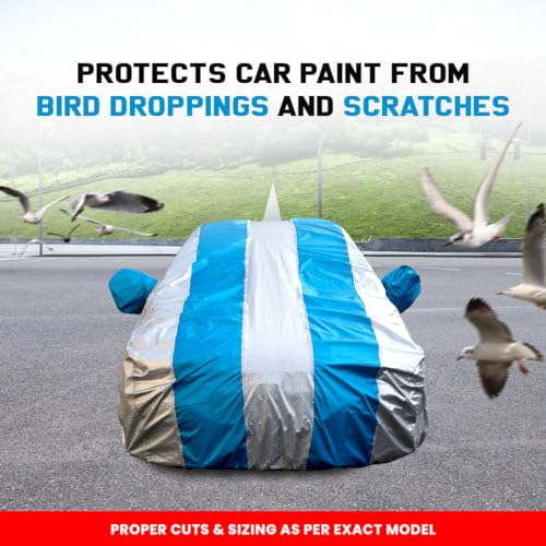 Image of Autofact Waterproof Car Body Cover Compatible with Honda City Ivtech (2009 to 2013) with Mirror and Antenna Pockets (Blue Stripes with Shinning Silver Fabric /Waterproof Cover)