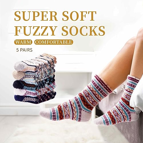 Image of SISOSOCK 5 Pairs Fuzzy Soft Cozy Comfortable Socks for Women, Casual Sleep Comfy Socks, Perfect Warm Winter Gifts for Women