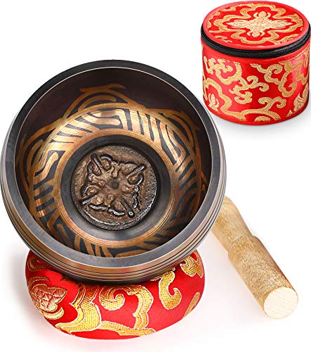 Tibetan Singing Bowl Set with Silk Box and Cushion