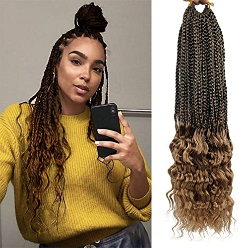 6Packs Box Braids Curly Ends Goddess Crochet Box Braids Pre-looped Synthetic Braiding Hair Crochet Braids Wavy Ends Hair Extensions (T27)