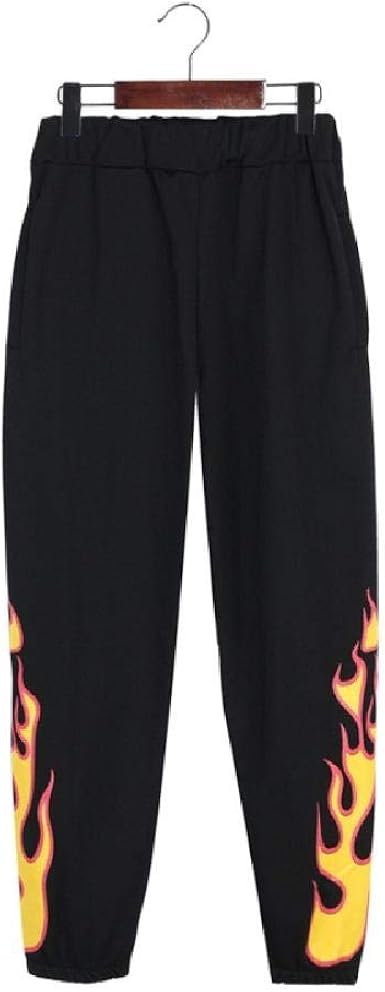 LILIZHAN Pantalones de mujer cintura elástica Casaul suelta fuego llama  impresión completa Pantalones Streetwear: Amazon.es: Ropa