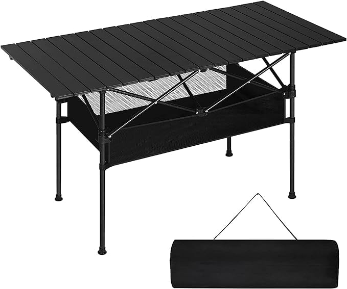 GGEROU Folding Camping Table with Carrying Bag,Portable Aluminum Folding Picnic Table Roll Up Table,Folding Beach Table for Camping,Picnic,Fishing BBQ,Serve for 4-6 Person (21*47 in/Adjustable Hight)