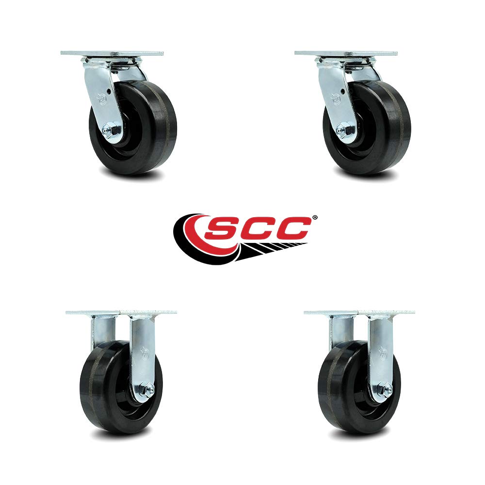 Phenolic Swivel Top Plate Casters Set of 4 Heavy Duty with 5 Inch Wheels - Includes 2 Swivel and 2 Rigid – 4,000 lbs. Total Capacity - Service Caster Brand