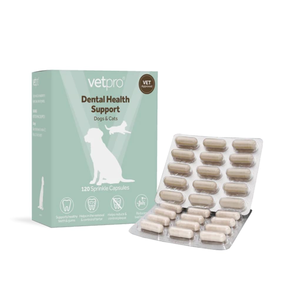 Vetpro Dental Health Support Supplement Sprinkle Capsules for Cats & Dogs | 120 Sprinkle Capsules | Vet Approved to Support Healthy Teeth & Gums | Helps Reduce & Control Plaque