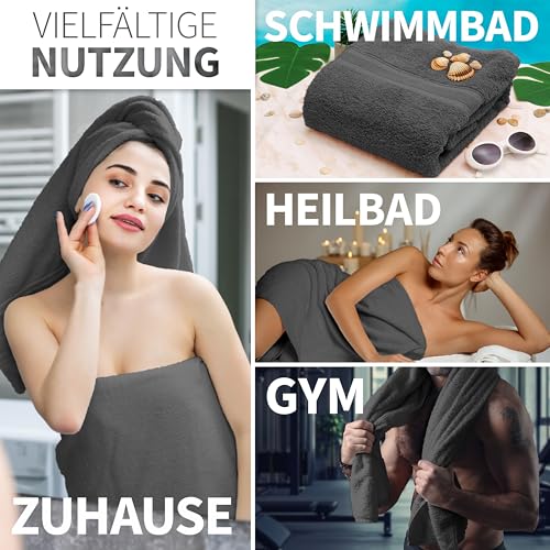 NatureMark 2er Pack DUSCHTÜCHER Premium Qualität 70x140cm DUSCHTUCH Dusch-Handtuch Doppelpack Farbe: Anthrazit grau