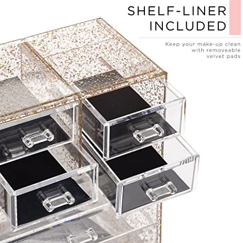 Image of Sorbus Acrylic Makeup Organizer Set, 7-Drawer Vanity & Countertop Cosmetic Storage with Small & Wide Compartments, Glitter Makeup Storage for Brushes, Jewelry - Holiday Gift for Women & Teens